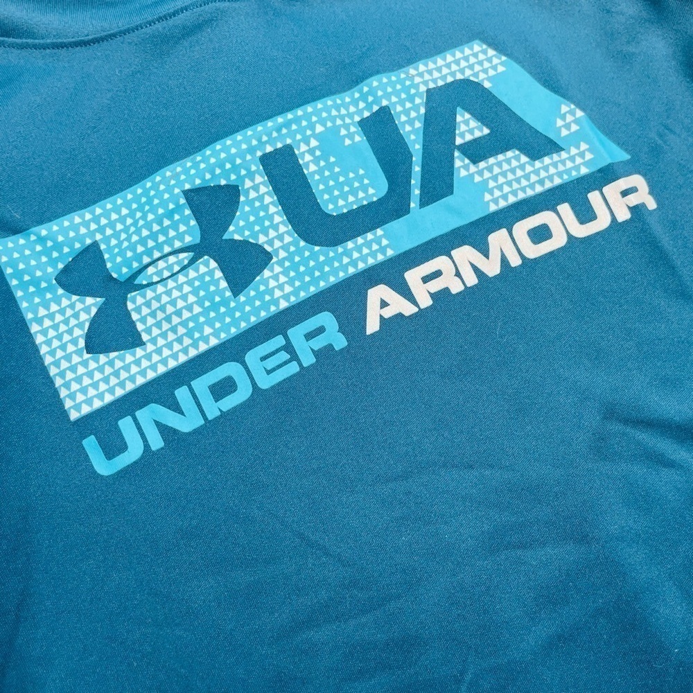 UNDER Armour HeatGear Loose Fit Youth Blue Graphic Logo Athletic Pullover Hoodie - Picture 3 of 11